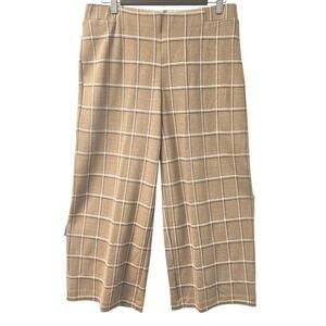 J.Jill Full-Leg Cropped Pants Womens M Petite Tan Windowpane Plaid Ponte Neutral